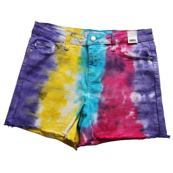 Judy Blue NWOT Snow Cone Tie Dye Cut Off Denim Shorts M Colorful Stretch Rainbow - Picture 1 of 8